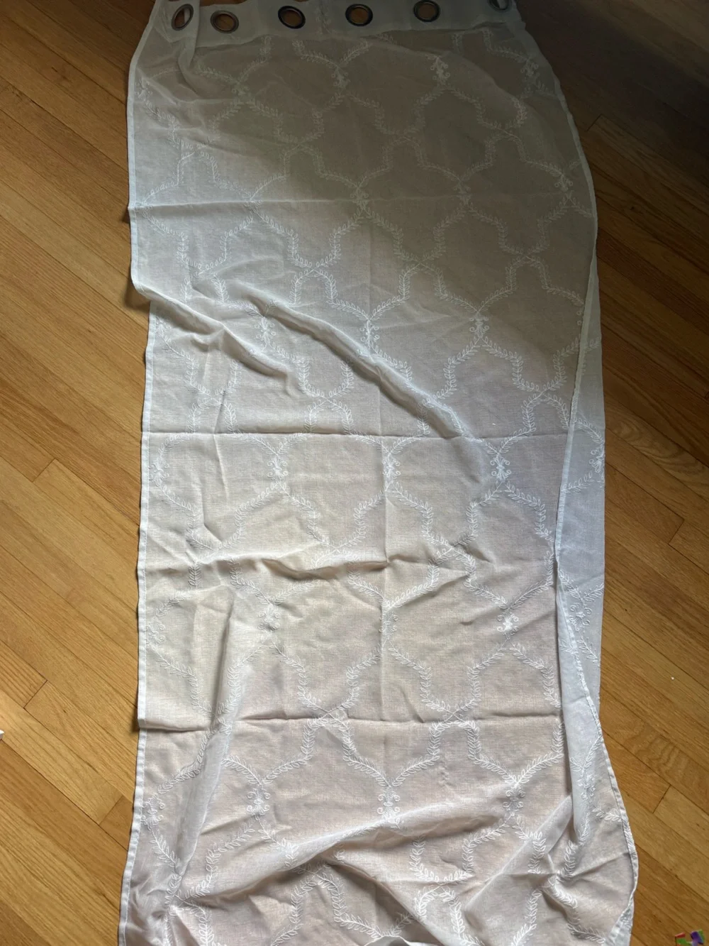 Sheer Embroidered Window Panel in white with Grommet Top (2 panels)